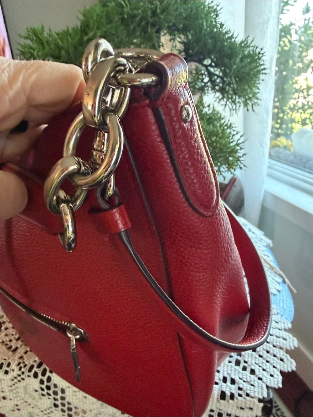 Coach Red Pebble Leather Shoulder Hobo